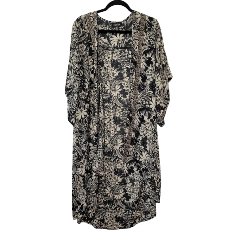 Fabrik Women's Open Front Longline Kimono Robe Floral Bohemian Whimsigoth OS‎